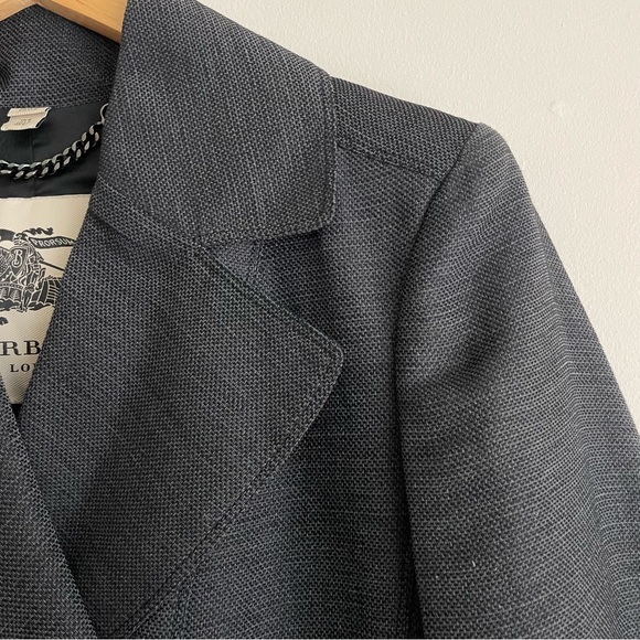 Burberry London Cotton Linen Double Breasted A-Line Peacoat Charcoal Gray - Picture 4 of 12